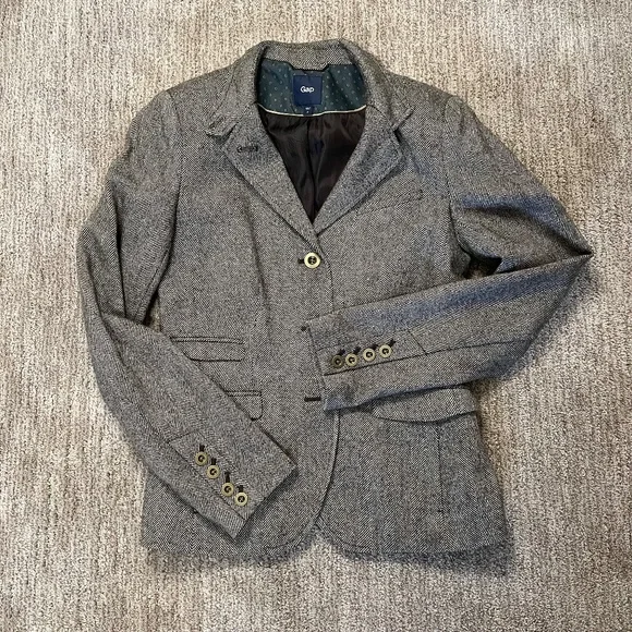 Classic Brown Herringbone Blazer – Size 4 - Picture 1 of 7